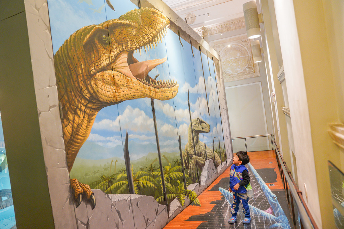 台北親子景點》國立臺灣博物館(古生物館)：門票30元，挑高三層樓羅馬建築、金庫探險、巨大恐龍化石、恐龍3D彩繪牆，多款互動小遊戲～好拍的雨天景點備案
