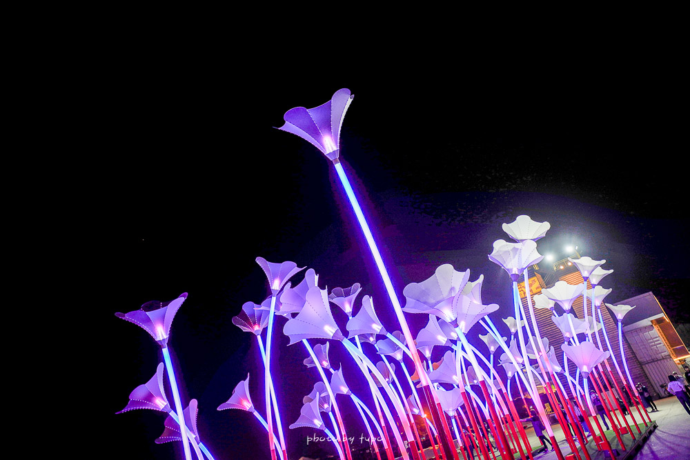 高雄新景點》巨人的夢幻花園，2022台灣燈會在高雄最新作品，駁二藝術特區大港橋旁，晚上點燈變色搭配音樂超夢幻，走進巨大花園中吧～