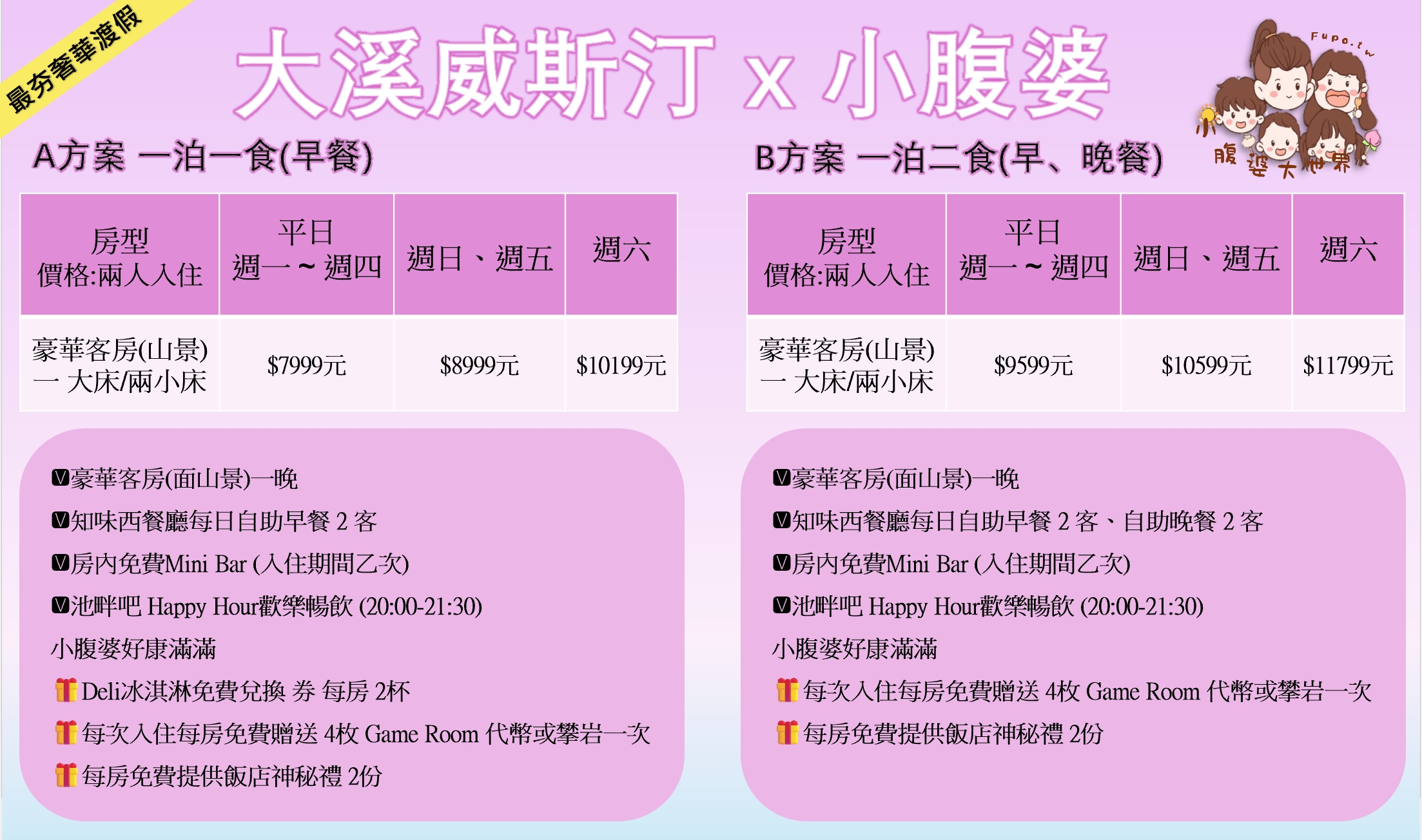 桃園飯店快閃團「大溪笠復威斯汀渡假酒店」，全亞洲最大兒童俱樂部、南洋風泳池、天夢之床、Happy Hour無限暢飲一次滿足