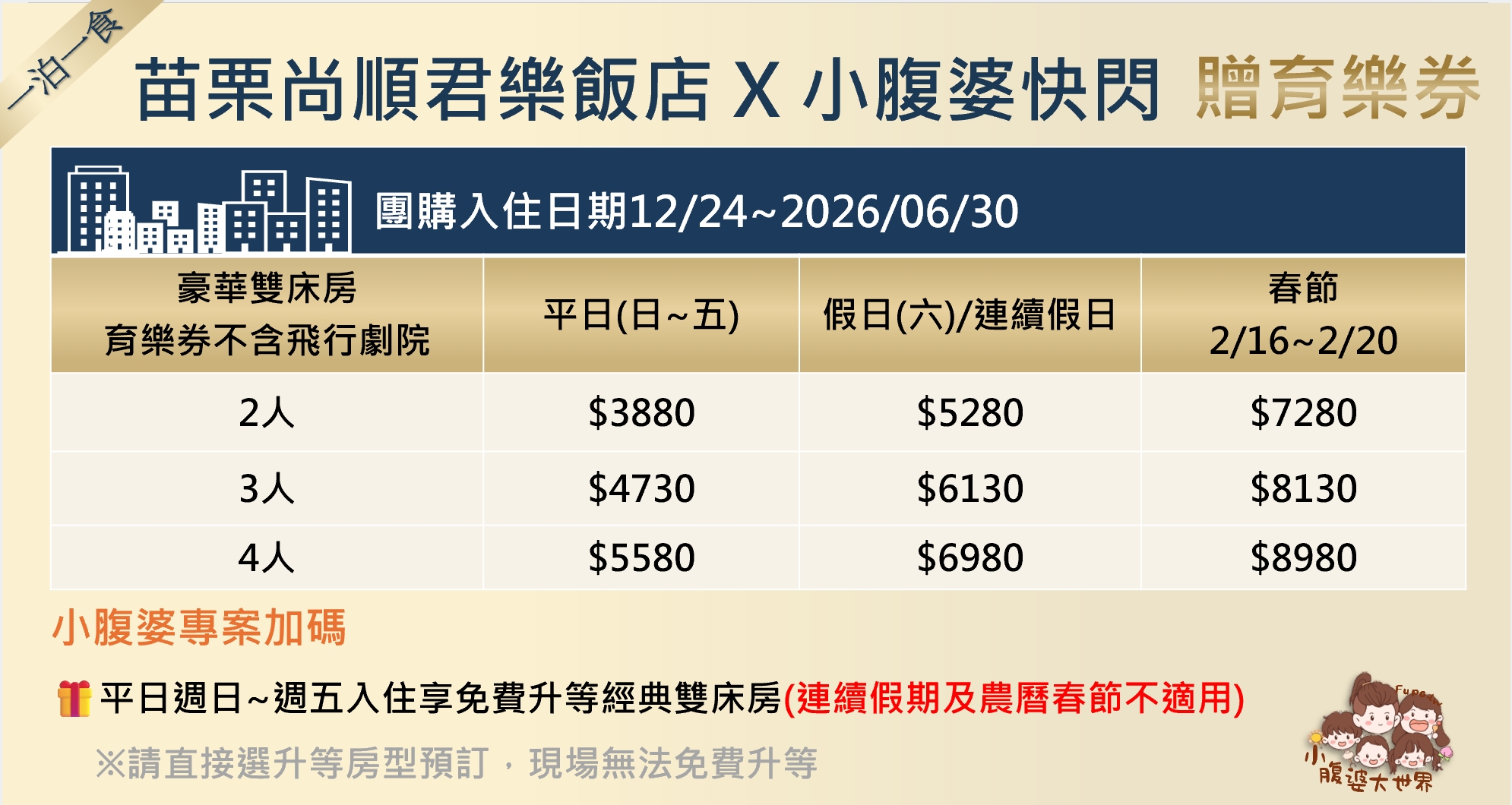 2026台灣版環球影城寒假必去！尚順君樂飯店 x 尚順育樂世界限時優惠，直接可以訂到6/30只要$3,XXX 起＋送門票