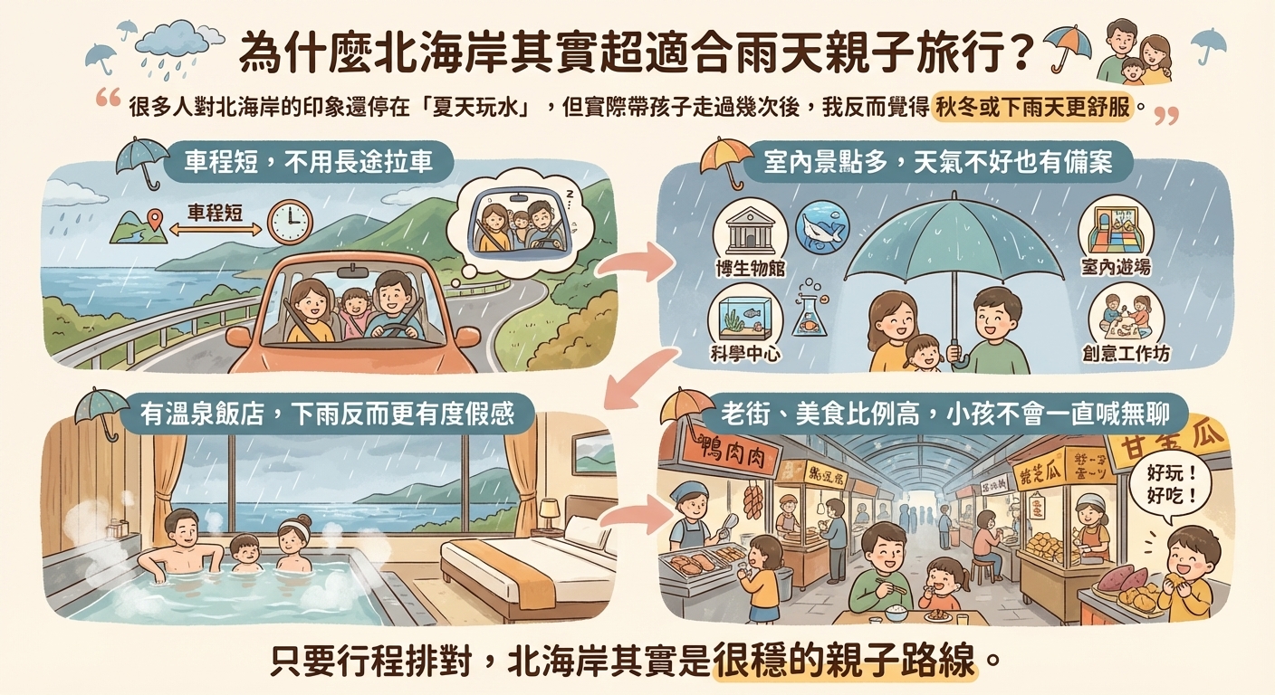 2026 北海岸二天一夜親子行程｜雨天備案超穩：溫泉＋室內景點＋老街美食照表走