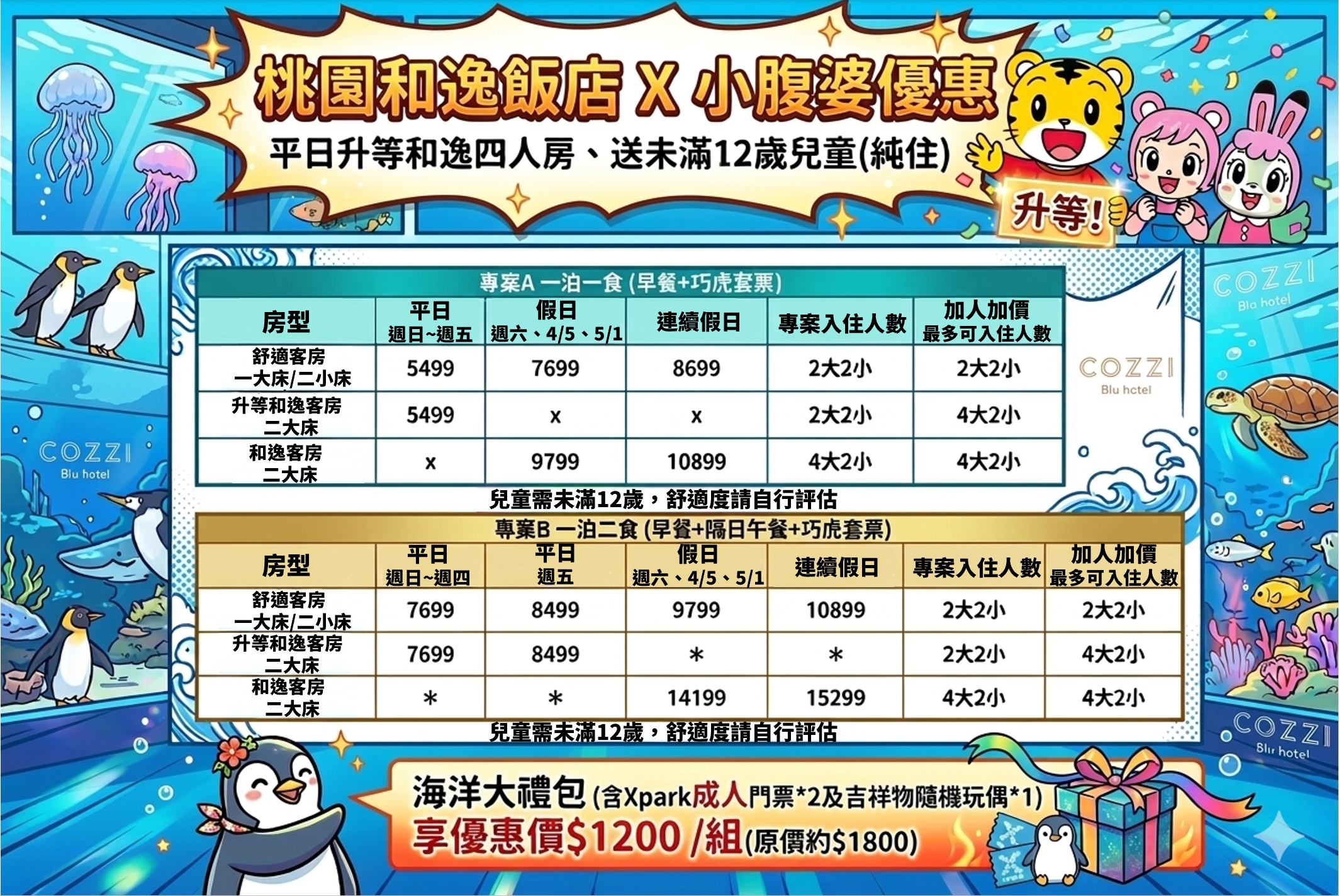 和逸飯店桃園館團購 COZZI Blu，Xpark水族館住宿、巧虎樂園飯店，樓下就是巧虎樂園