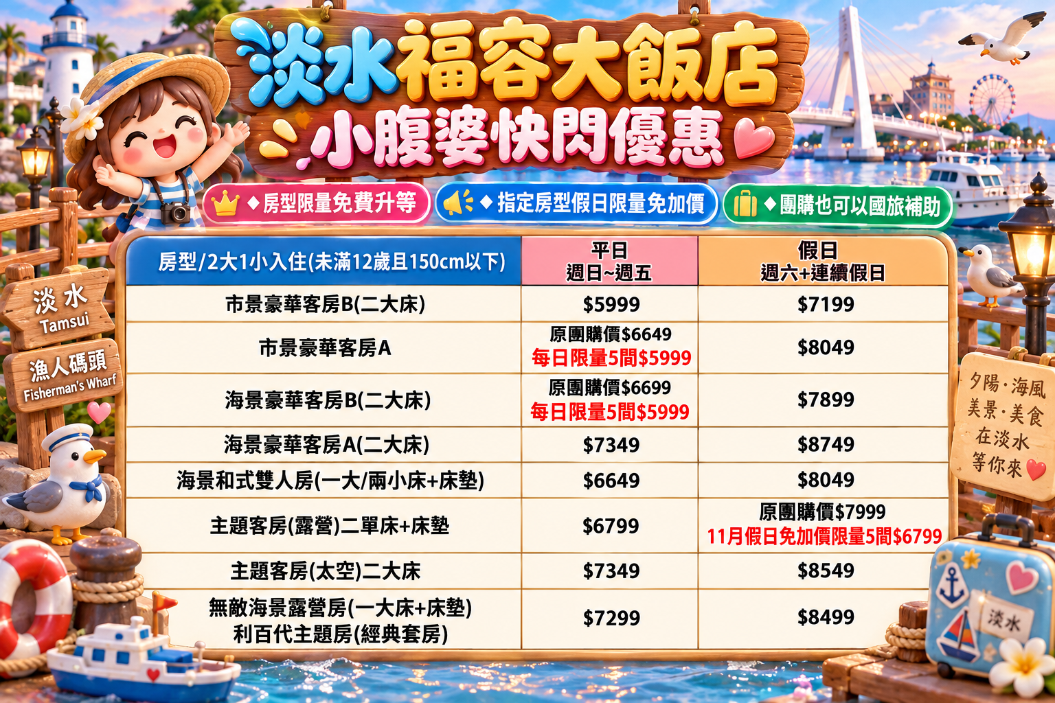 淡水福容大飯店漁人碼頭快閃團購｜海景飯店住宿優惠$5999起，玩樂攻略、最新活動時間表