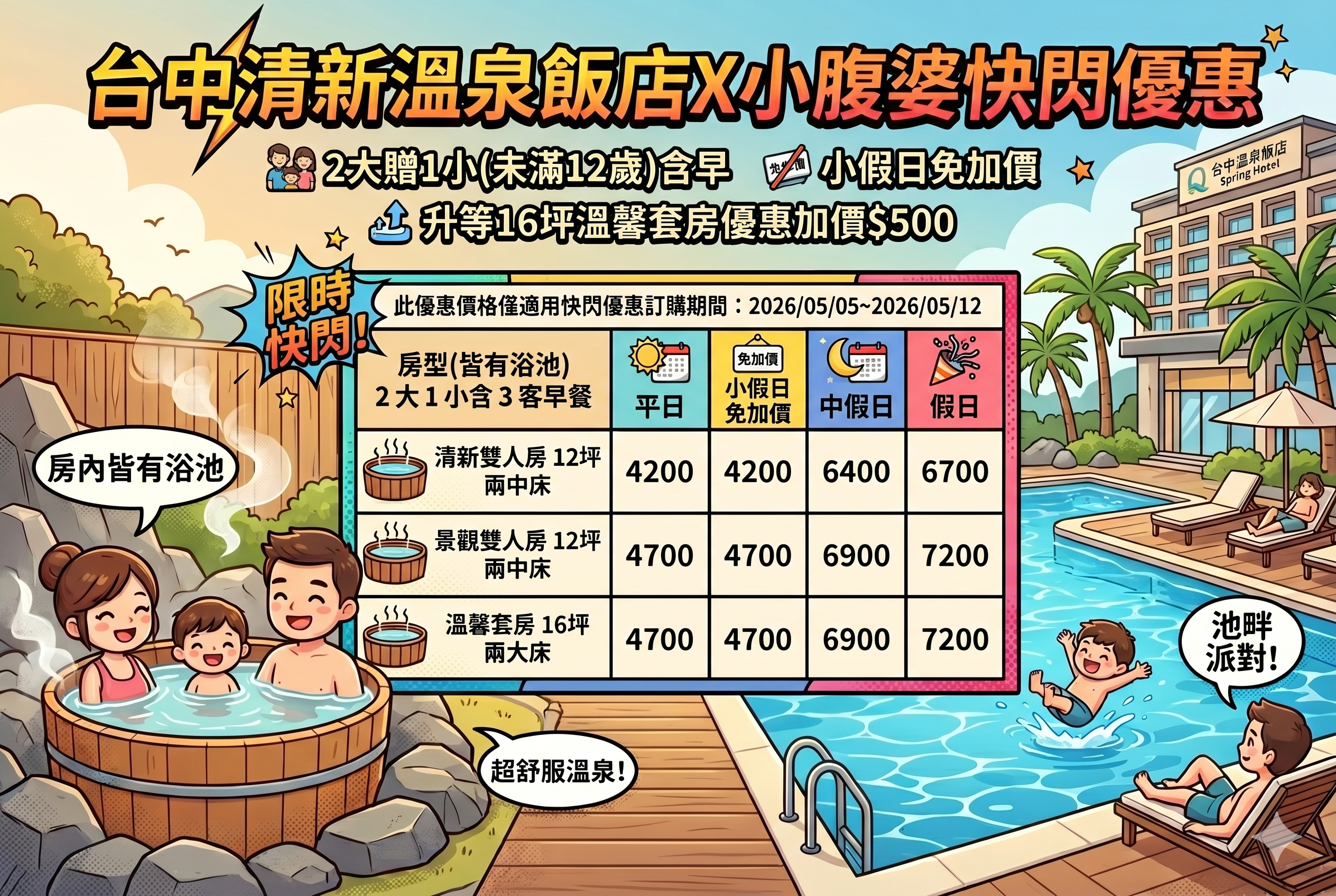 台中親子住宿推薦：清新溫泉飯店！夏天玩水、冬天泡湯、一泊二食吃到飽，全家大小都滿足的放電天堂