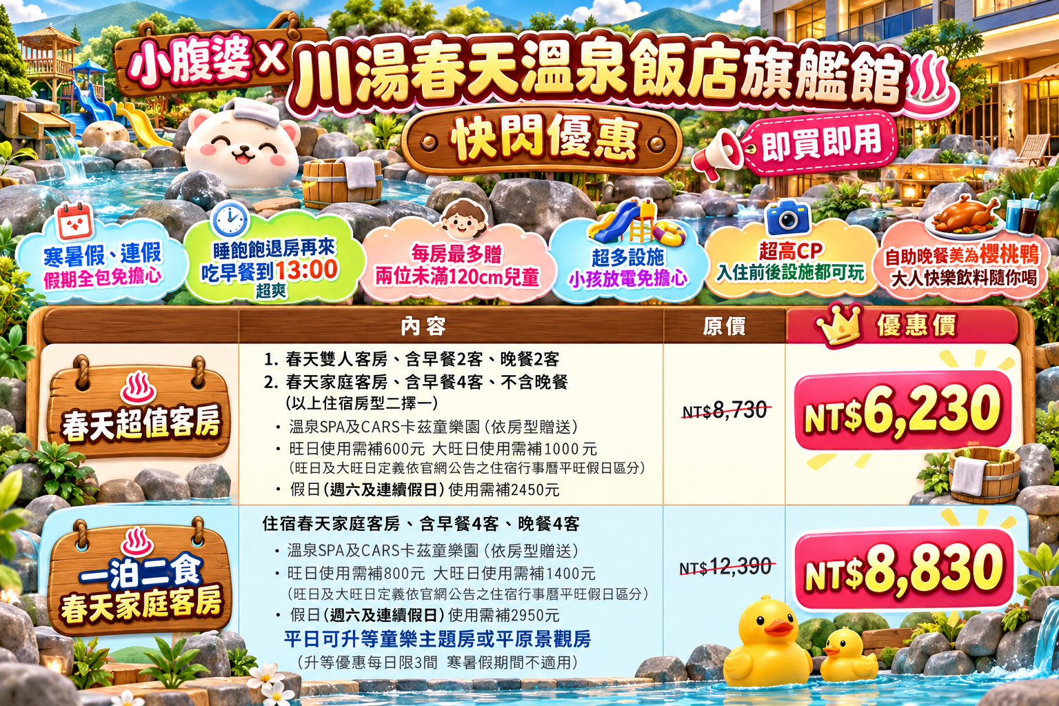 礁溪親子溫泉飯店「川湯春天旗艦館」早餐可以吃到13:00,超狂一年效期住宿券,一泊二食櫻桃鴨吃到飽Buffet 礁溪親子溫泉飯店「川湯春天旗艦館」早餐可以吃到13:00,超狂一年效期住宿券,一泊二食櫻桃鴨吃到飽Buffet