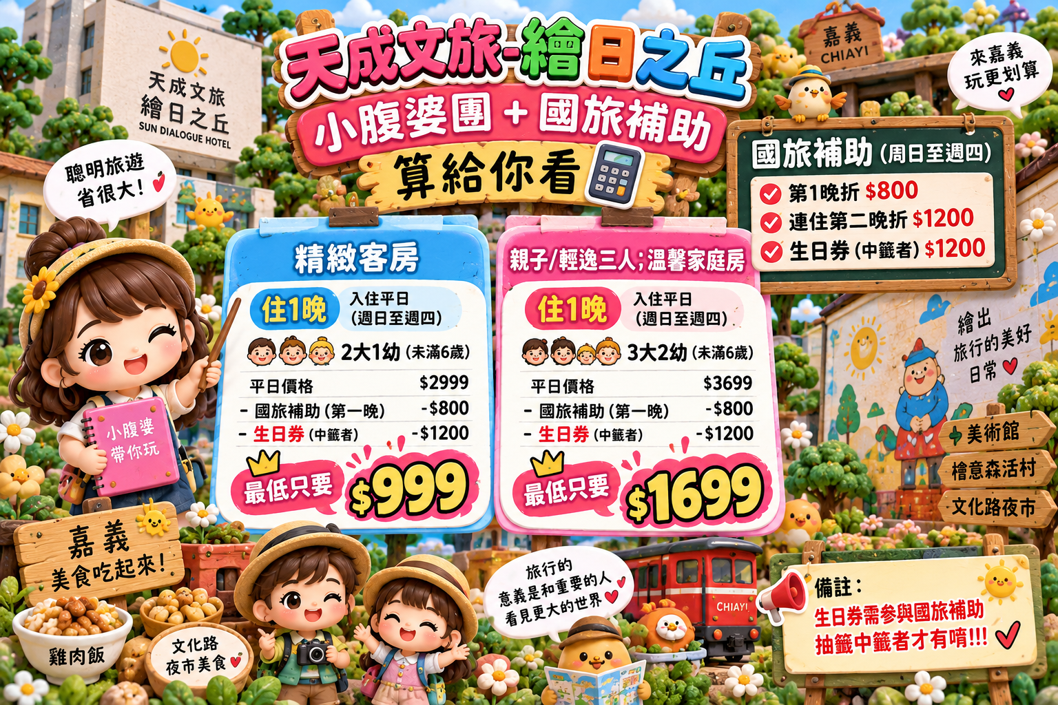 2026嘉義親子飯店推薦｜天成文旅-繪日之丘三訪實住開箱，親子溫馨溜滑梯房．怕你餓一泊三食．復古柑仔店．消夜吃飽飽｜小腹婆團購優惠